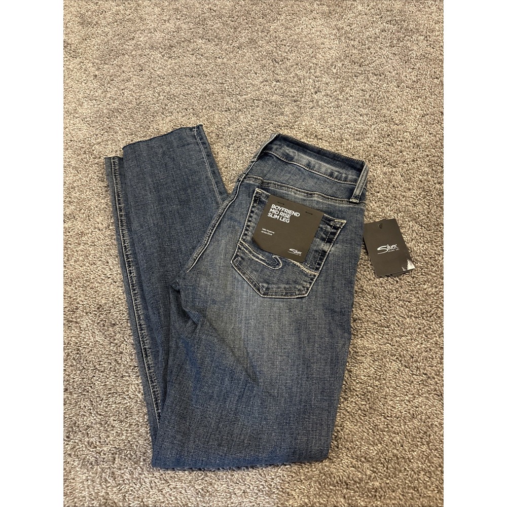 Silver Jeans Boyfriend Jeans Mid Rise Slim Leg Blue Denim Womens 26x29 FIT 28x30
